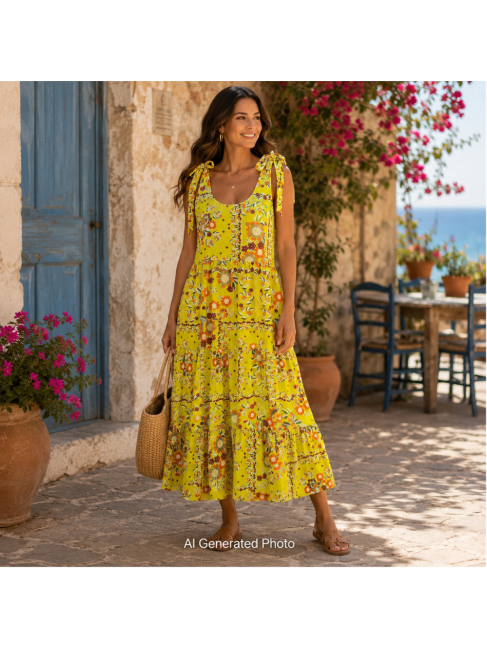 Easel Floral Tie Strap Green Midi Dress Small Boho Cottagecore Sundress NWT